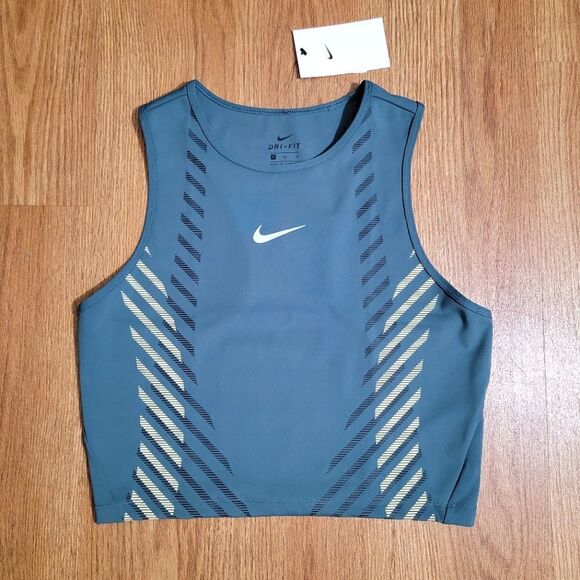 Nike Aeroswift Dri-Fit Women's Running Singlet Crop Top Tight Fit Pro Muscle Tee - Picture 1 of 5